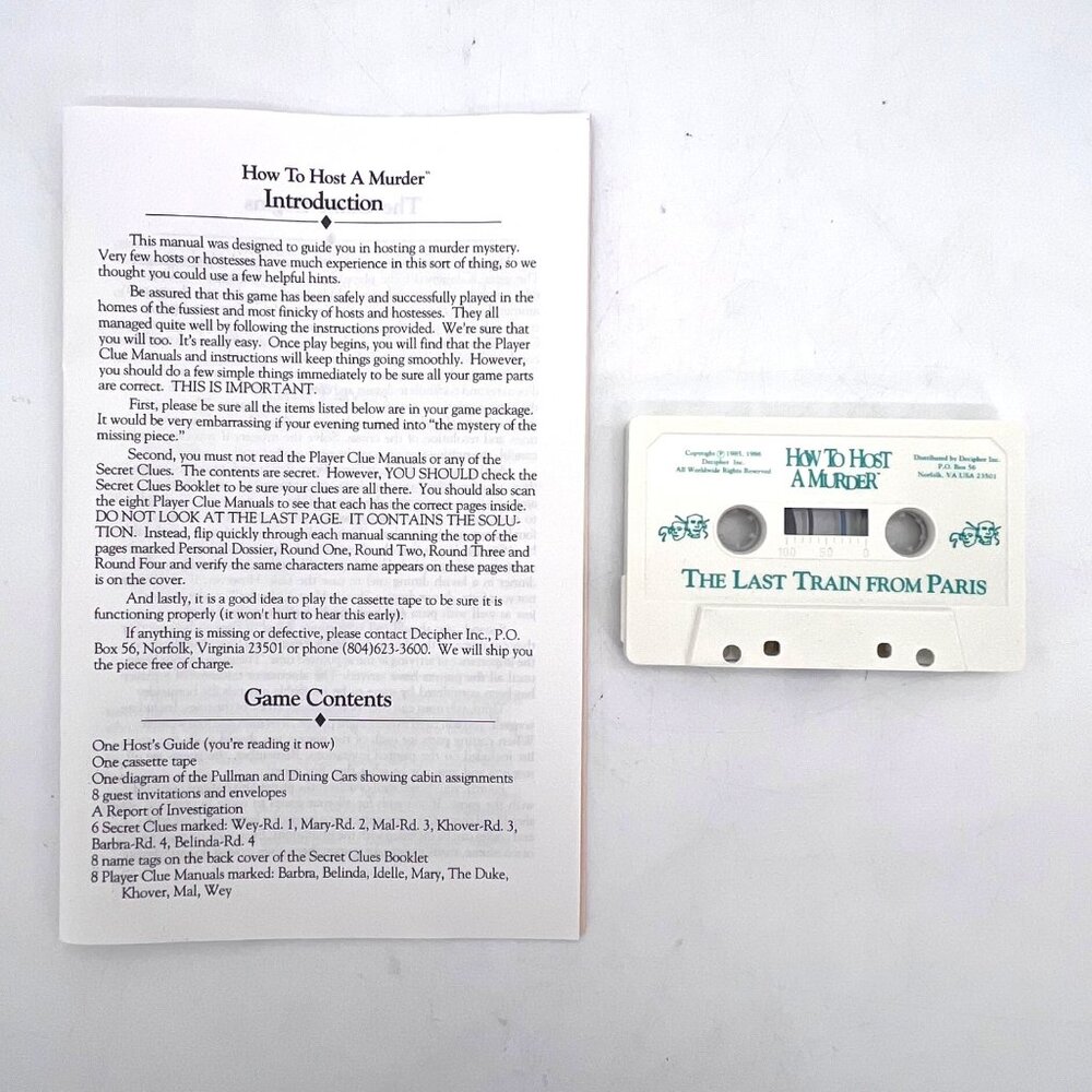 How To Host A Murder Game "The Last Train From Paris" Mystery Party Game Vintage - Picture 5 of 14
